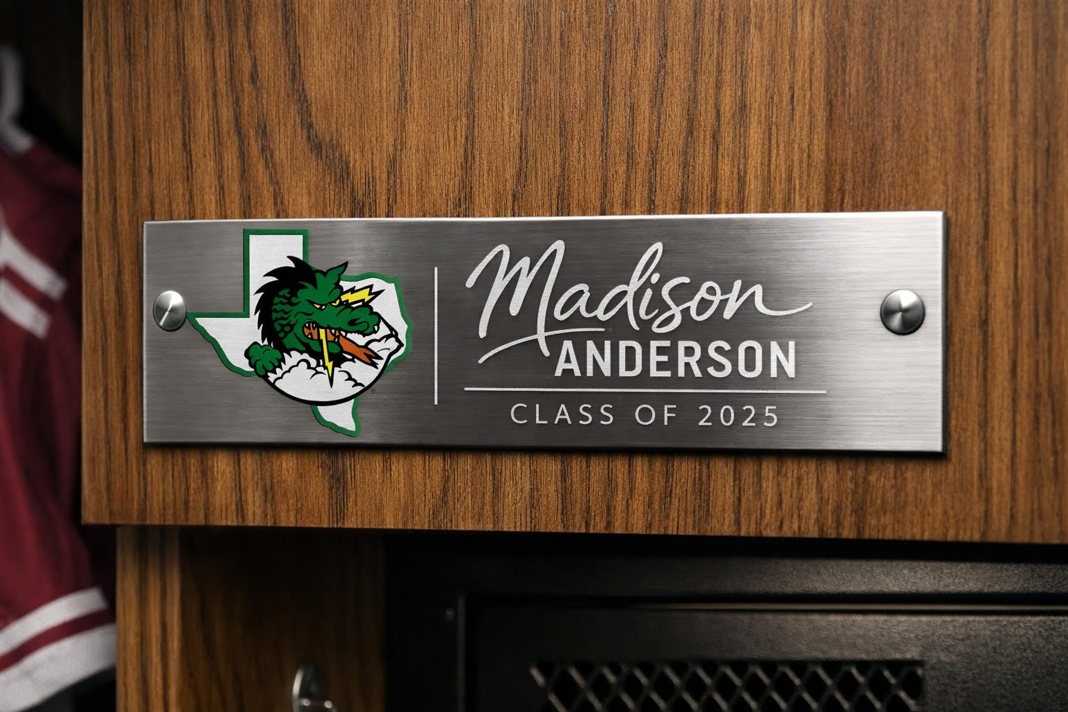 Example personalized player locker plaque